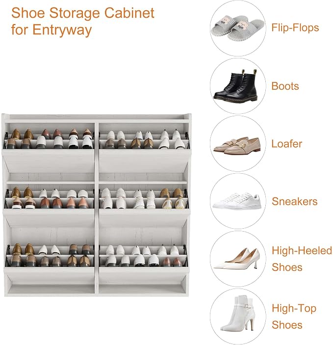 GarveeHome Shoe Cabinet with 6 Flip Drawers, Wooden Shoe Organizer Cabinet with Adjustable Shelf, Shoe Storage for Entryway, Hidden Shoe Cabinet for Hallway, Living Room, White - Image 6