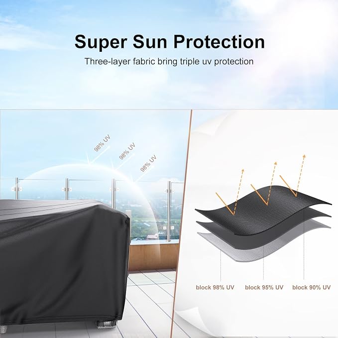 Heavy Duty Patio Furniture Covers Waterproof, Mrrihand Patio Furniture Outdoor Sectional Sofa Set , Patio Table and Chair Set Cover 89.7"L×62.2"W×28.3"H - Image 8