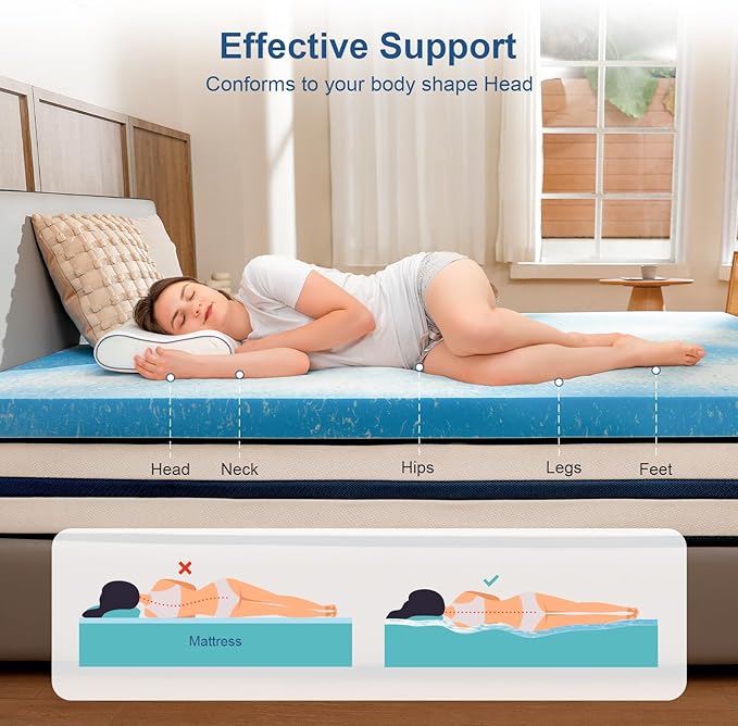 2 Inch Gel Memory Foam Mattress Topper, Full Size Cooling Bed Topper for Back Pain & Pressure Relief