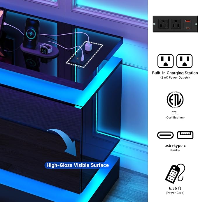 chartustriable 81IN LED TV Stands w/50 inch Fireplace Power Outlet for 90/85/80/75 Inch TVs,High Glossy Modern TV Media Console Gaming with 2 Storage Cabinets,Dual LED Lights,Black - Image 5