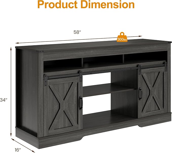 RoyalCraft TV Stand for 65+ Inch TV: Farmhouse Entertainment Center with Storage, Wood TV Console Cabinets with Sliding Barn Door, Tall Media with Adjustable Shelves for Living Rooms, Gray - Image 2