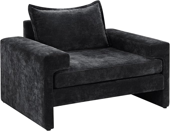 Christopher Knight Home Aylen Modern Chenille Upholstered Accent Chair with Wide Armrests, Wooden Living Room Club Chair, Bedroom Comfy Reading Chair with Back Pillow, Black