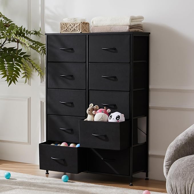 Sweetcrispy Tall Dresser for Bedroom, Drawer Dresser Organizer Storage Drawers with 10 Drawers, Chest of Drawers with Fabric Bin, Steel Frame, Wood Top for Bedroom, Closet, Entryway - Image 2