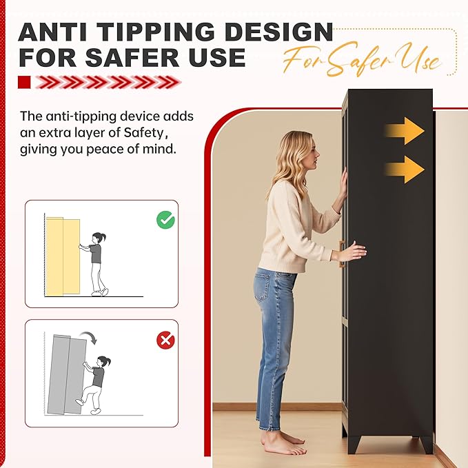 Superday Metal Wardrobe Closet, 72" H Bedroom Armoires with Wooden Handle, Metal Cabinet with Adjustable Shelves and Hanging Rods, Steel Storage Locker Closet for Home, Office, Employee, Gym (Black)