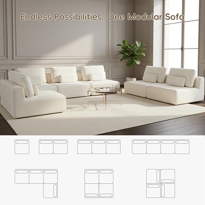 Modular Single Sofa Couch, Beige Plush Velvet No-Assembly Compressed Sofa, Deep-Seat Lounge Chair for Small Spaces Living Rooms Apartments Dorms