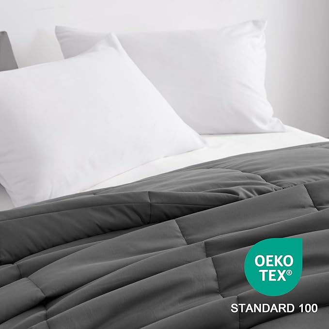 NTBAY Twin Comforter - Down Alternative Comforter Duvet Insert, All Season Bedding Quilted Duvet Insert with Corner Tabs, Machine Washable, Dark Grey