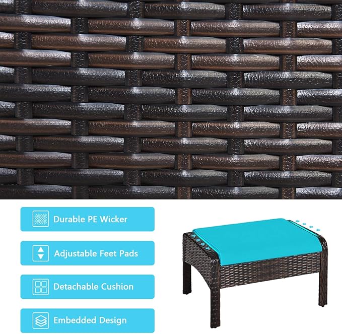 HAPPYGRILL 5-Pieces Patio Furniture Set Outdoor Rattan Wicker Conversation Set with Coffee Table Cushioned Sofas and Ottoman Chat Set for Garden Backyard