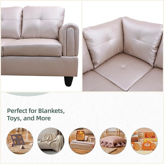 FONTOI L Shaped Sectional Couches, Leather Couch Modular Sectional Sofa with Ottoman Storage, Modern L Shaped Couch with Chaise for Living Room Bedroom Apartment Furniture, Gray