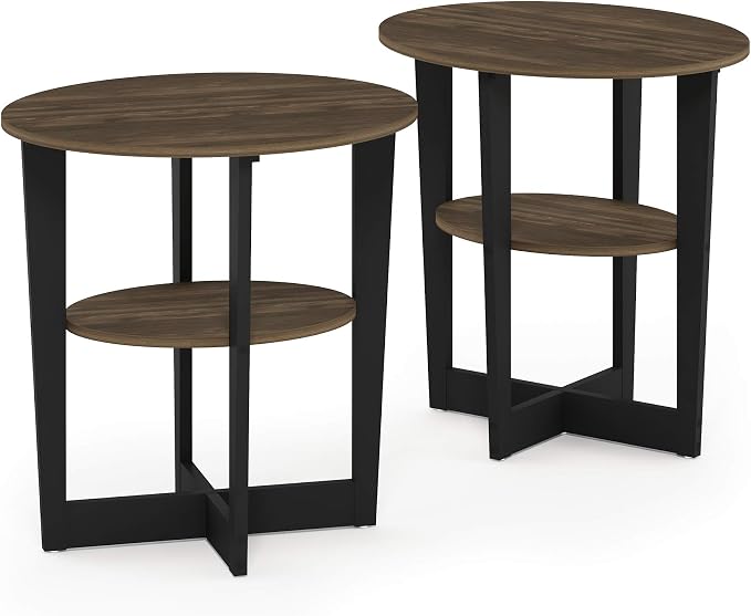 Furinno JAYA Side Table Set of 2, 2-Tier Round Modern End Table with Oval Tabletop, Night Stand, Bedside Table with Open Shelf, for Living Room, Bedroom, Columbia Walnut - Image 6