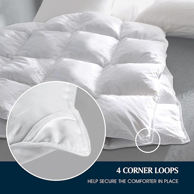 Serta Goose Feather Down Fiber Cotton Comforter King Size - 100% Cotton Duvet Insert - Hotel Luxury Hypoallergenic Bedding Comforter Light Warmth 106 x 90 Inch White