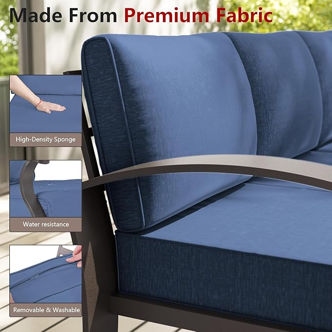 Patio Furniture Set 9-Seat Aluminum Armrest Sofa, Modern Outdoor Living Room Set with 2 Swivel Chairs, 5.1" Cushions, High Backrest & 2 Footstools, Backyard, Poolside - Blue