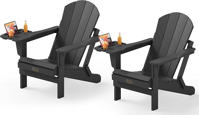 SERWALL Foldable Adirondack Chair Set of 2, Adirondack Chairs with 4 in 1 Multi-Functional Cup Holder, Weather Resistant Plastic Chair for Patio Garden Outdoors Fire Pit-Blue by SERWALL