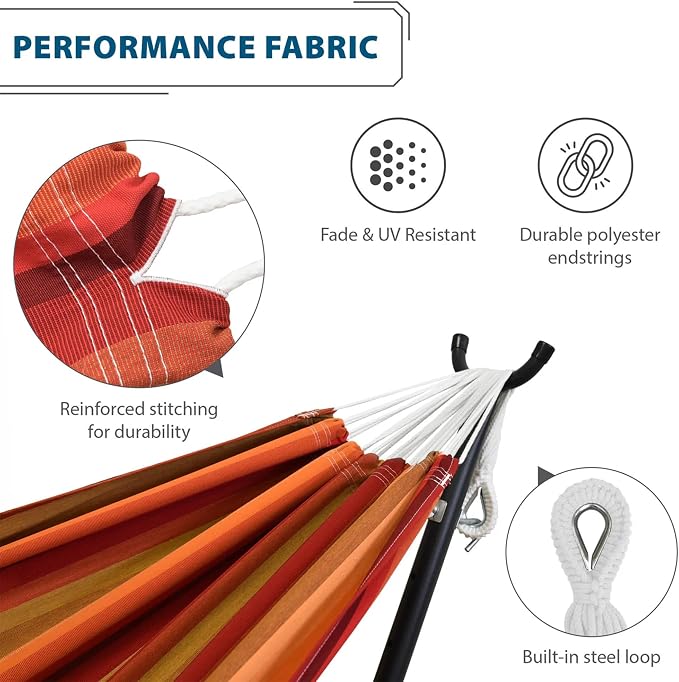 Vivere Fade and Weather-Resitant Brazilian Hammock with Solid Pine Arc Stand - 450 lb Weight Capacity - Image 2