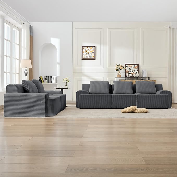 KIGOTY Modular Sectional Sofa Set, 5 Pcs Comfy Cloud Sectional Couch with Deep Seat, Modern Boneless Couch for Living Room, No Assembly Required,Grey