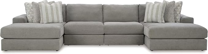 Signature Design by Ashley Avaliyah Modern Modular Anti Sag 4-Piece Double Chaise Sectional with Reversible Cushions and 6 Accent Pillows, Gray