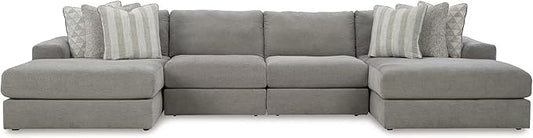 Signature Design by Ashley Avaliyah Modern Modular Anti Sag 4-Piece Double Chaise Sectional with Reversible Cushions and 6 Accent Pillows, Gray