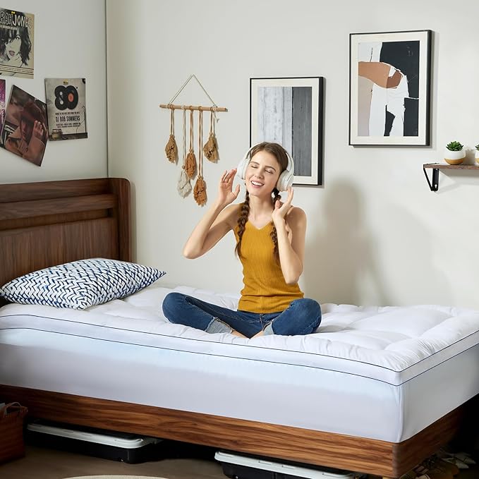 Twin XL Size 4 Inch Dual Layer Mattress Topper, 2 Inch Fluffy Soft Pillow Top Mattress Pad Cover and 2 Inch Gel Memory Foam for Back Pain Relief, Breathable, Cooling