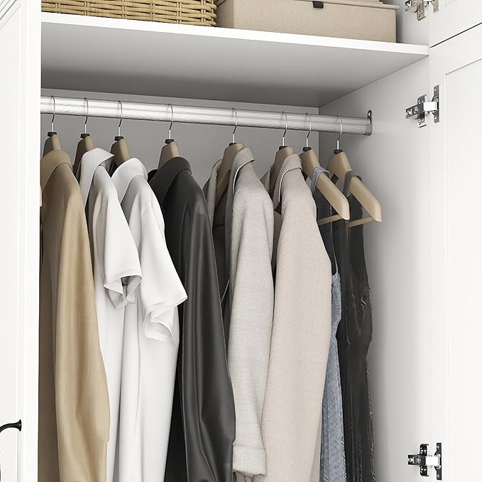 White Armoire Wardrobe Closet: 88" Extra Tall Wardrobe Cabinet with 4 Drawers, Large Wood Armoire Closet with 4 Doors, Modern Bedroom Armoires with Top Cabinet