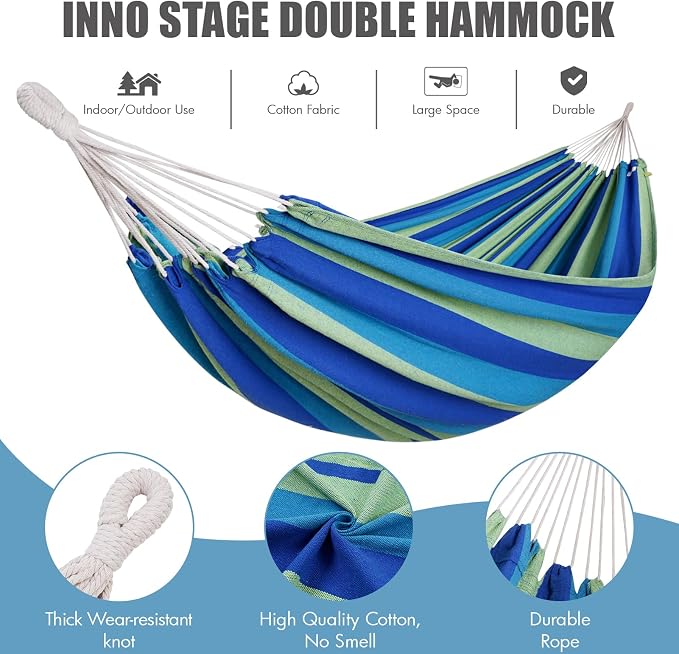 2 Persons Hammock - Portable Camping Bed for Patio, Backyard, Porch, Outdoor and Indoor Use - Soft Cotton Hammock with Carrying Bag - Image 6