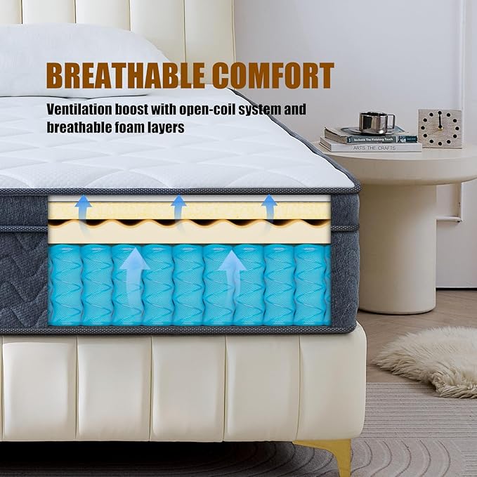 Twin Size Mattress 10 Inch,Twin Mattress in a Box for Cool Sleep Gel Memory Foam Hybrid Bed Mattresses Individual Pocket Springs,Soft&Breathable Comfort Support,Medium Firm Feel,Motion Isolation