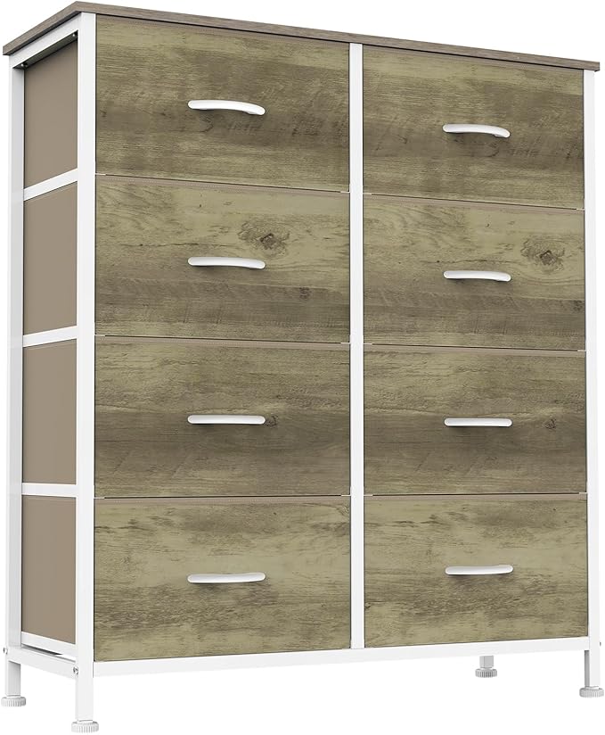 Sweetcrispy 8 Drawer Dresser for Bedroom Large Fabric Storage Tower Organizer Chest of Drawers with Metal Frame and Wooden Top for Nursery Closet Living Room Entryway, Oak Finish by Sweetcrispy