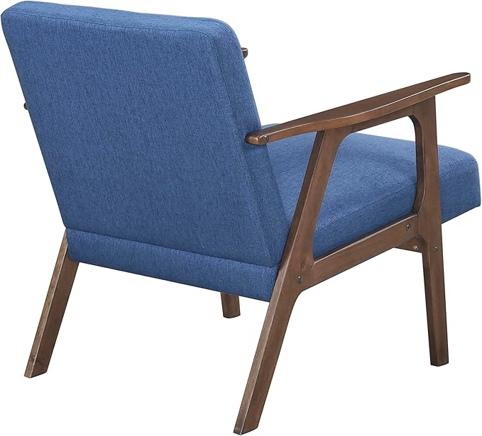 Lexicon Mid Century Modern Accent Chair, Upholstered Lounge Armchair, Single Sofa Seat, Brown Finish Solid Wood Framed Comfy Side Chairs for Living Room/Bedroom/Office/Waiting Area, Blue