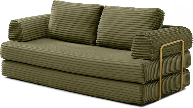 Eafurn Boneless Convertible Folding Sofa Bed, 4-in-1 Memory Foam Sleeper Loveseat with Armrests, Modern Corduroy Upholstered Floor Couch & Fold Out Mattress for Living Room, Apartment | Breathable material, Fixed-shape Frame