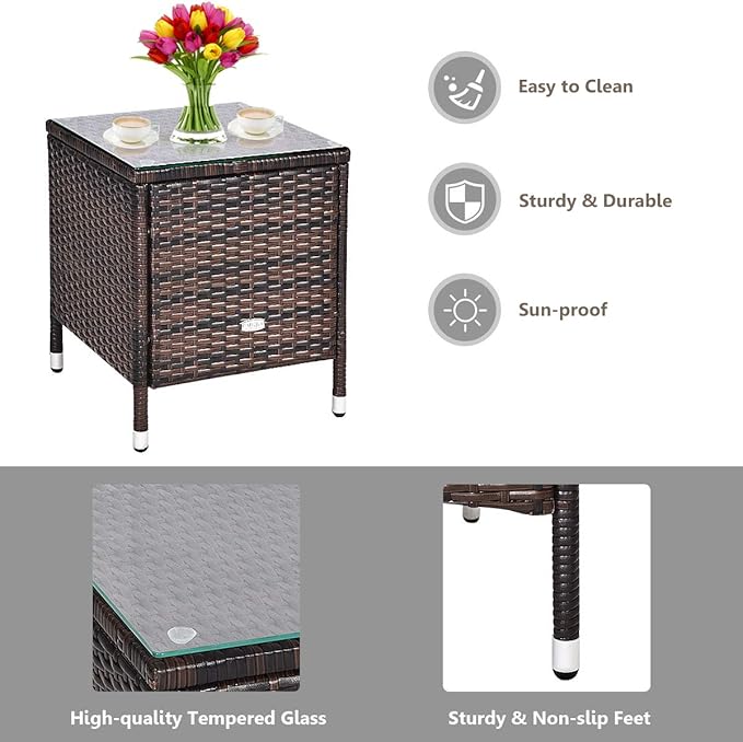 HAPPYGRILL 3-Piece Patio Furniture Set Outdoor Rattan Wicker Conversation Set with Coffee Table Chairs & Thick Cushions Bistro Sets for Patio Garden Lawn Backyard Pool