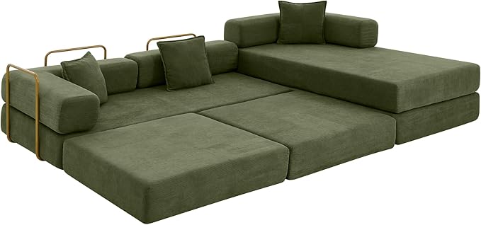 Eafurn L Shaped Convertible Sleeper Sofa Bed King Size Sleeper Sofabed, 7-in-1 DIY Combination Corduroy Folding Mattress Couch with Fixed-Shape Frame, Boneless Floor Sofa Couch