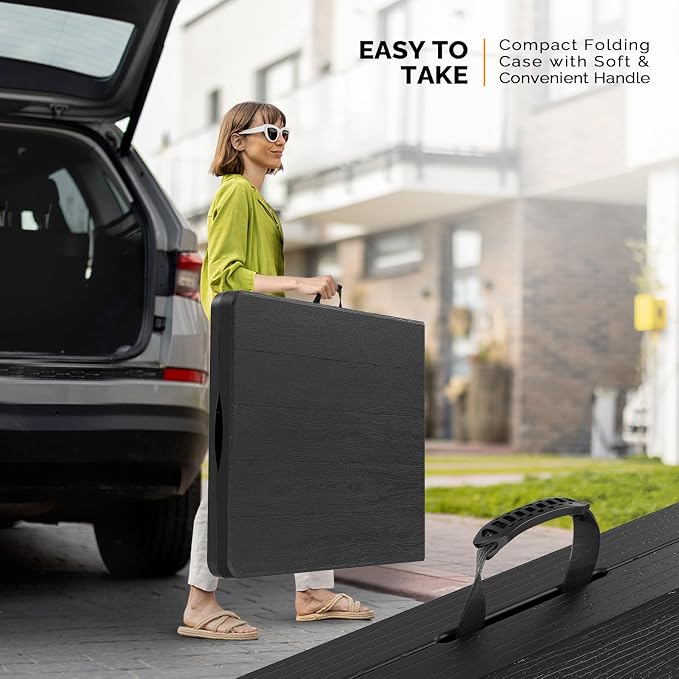 VINGLI 6 Foot Plastic Folding Table Portable Long Table for Indoor Outdoor Use Rectangular with Carrying Handle, Tree Patterned HDPE Tabletop, Black - Image 4