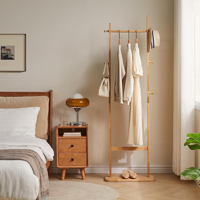 Aibiju Coat Rack Freestanding, Coat Tree with 2 Main Rods and Stable Design, Clothes Racks for Hanging Coats Clothes Suits Jacket, Easy to Assemble and Very Sturdy, Natural Wood Color USYD-202 - Image 2