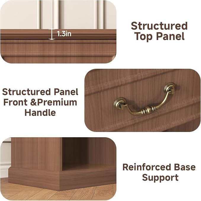 Night Stand, Nightstand with Drawer and Open Shelf, Wooden Bed Side Table for Bedroom, Modern End Table Side Table for Living Room, Small Night Stand Furniture for Small Spaces (Walnut) - Image 4