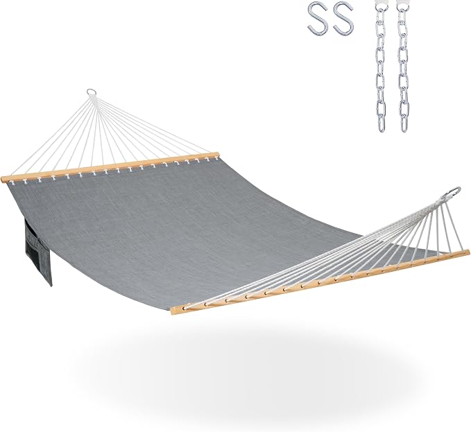 Lazy Daze Hammocks 11 FT Double Outside Hammock Quick Dry Olefin Fabric Hammock with Spreader Bar & Side Pocket for Outdoor Poolside Backyard 450 lbs Capacity, Grey by LazyDazeHammocks