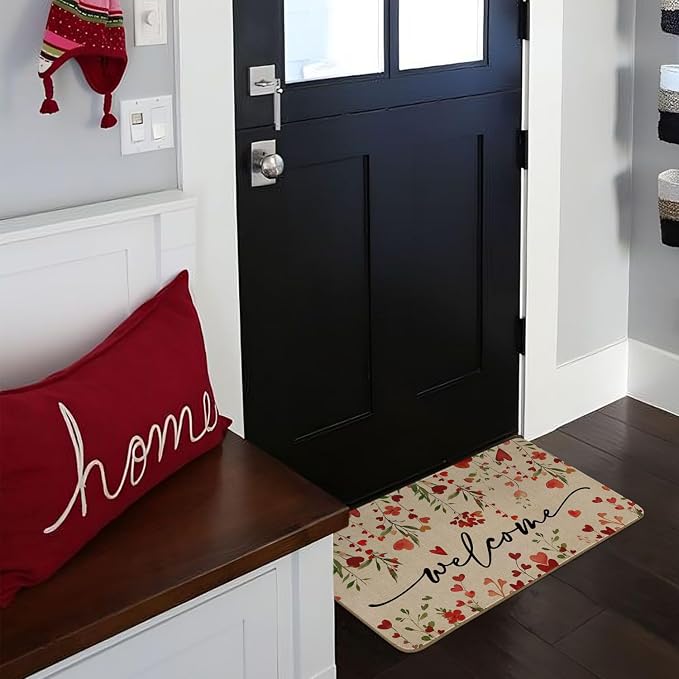 Faptoena Valentines Door Mat,Valentines Red Love Heart Floral Indoor Outdoor Non-Slip Doormat,Entryway Front Porch Valentine's Welcome Mat for Entrance Decor 30" x 17" - Image 4