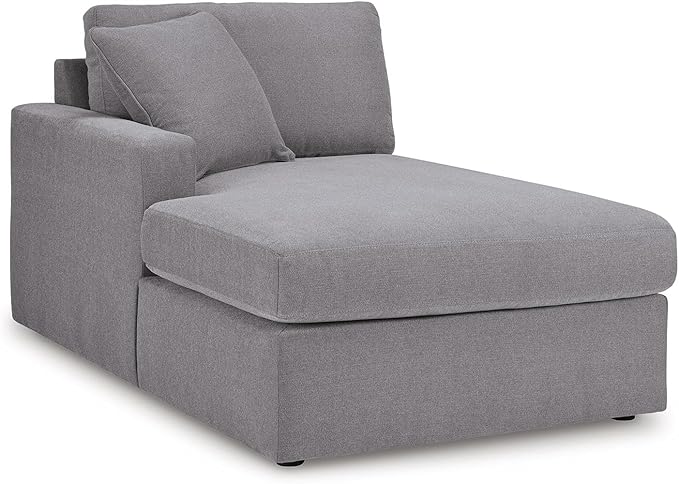 Signature Design by Ashley Modmax Stain Resistant Minimalist Modular Anti Sag Left-Arm Facing 4-Piece Sectional with Chaise, Loose Reversible Cushions and 2 Accent Pillows, Light Gray