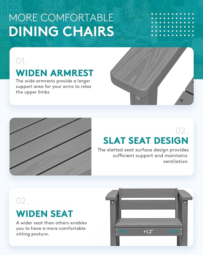 SERWALL 9-Piece Outdoor Dining Set, 60" - 83" Expandable Outdoor Dining Table and 8 HDPE Chairs, All Weather HDPE Outdoor Furniture Set for Backyard, Garden, Grey - Image 5