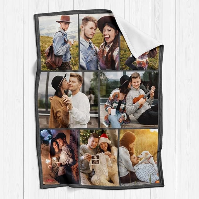 Printwoo Custom Blanket with Picture Text Customized Thow Blanket Personalized Blankets Customize Gifts for Mom Dad Couple Girlfriend Boyfriend Wife Husband