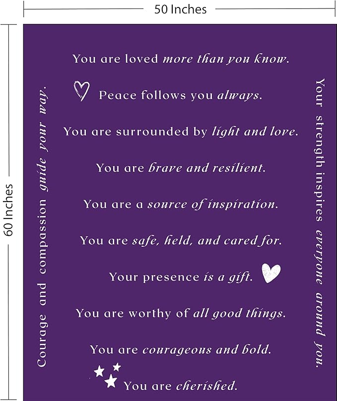 Compassion Blanket (Brand)- Strength Courage Super Soft Warm Hugs, Get Well Gift Blanket Plush Healing Thoughts Positive Energy Love & Hope (Purple, 50 x 60 Fleece)