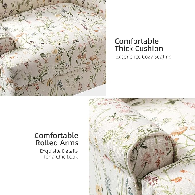 HULALA HOME Accent Chair with Solid Legs & Removable Cushion, Floral Comfy Upholstered Armchair, Leisure Single Sofa Chair for Living Room/Bedroom, Spring