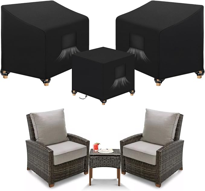 SIRUITON 3 Piece Outdoor Veranda Patio Garden Furniture Cover Set with 420D Durable and Water Resistant Fabric,Fit for Outdoor Wicker Patio Furniture Sets/Rattan Chair Conversation Sets-Balck by SIRUITON
