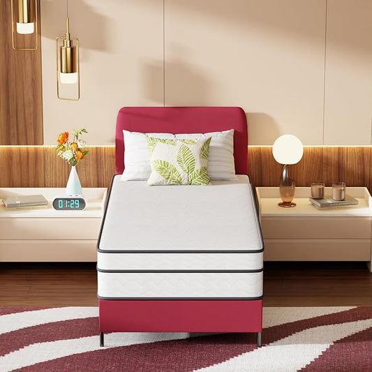 PayLessHere | 12 Inch Twin Mattress | Medium Firm Hybrid Mattress | White | with High-Density Foam and Breathable Cover | Pocket Spring Design, Pressure Relief | Bed in a Box, CertiPUR-US Certified