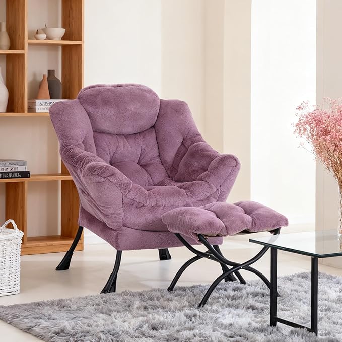 Lazy Chair with Ottoman, Modern Accent Chair Contemporary Lounge Leisure Sofa Chair with Armrests, Reading Chair and Folding Footstool Set for Living Room, Bedroom, Office