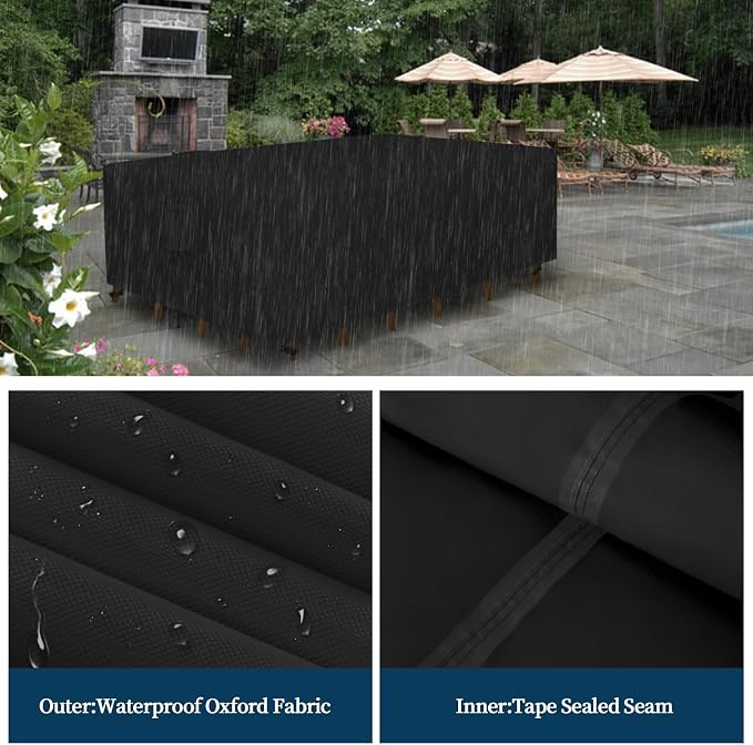 Easy-Going Rectangle Patio Furniture Cover Waterproof Outdoor Dining Table and Chair Cover Anti-UV Outside Sectional Sofa Set Covers (130"L x 84"W x 28"H, Black) - Image 4