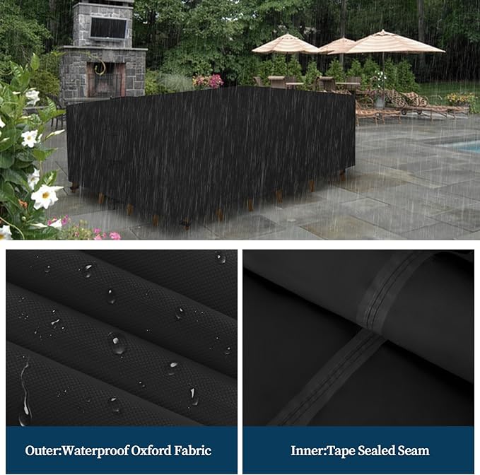 Easy-Going Rectangle Patio Furniture Cover Waterproof Outdoor Dining Table and Chair Cover Anti-UV Outside Sectional Sofa Set Covers (88"L x 58"W x 28"H, Black) - Image 4