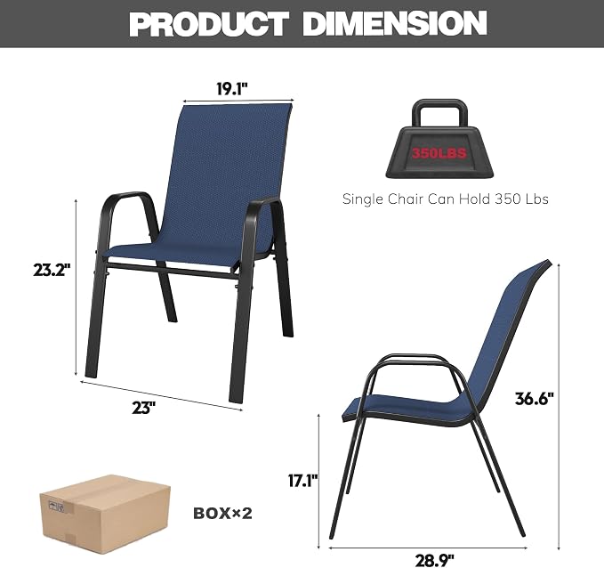 Patio Chairs Set of 6, Stackable Outdoor Dining Chairs for All Weather Textilene Fabric & Metal Frame, Outdoor Chairs Set for Backyard Deck Garden - Image 2