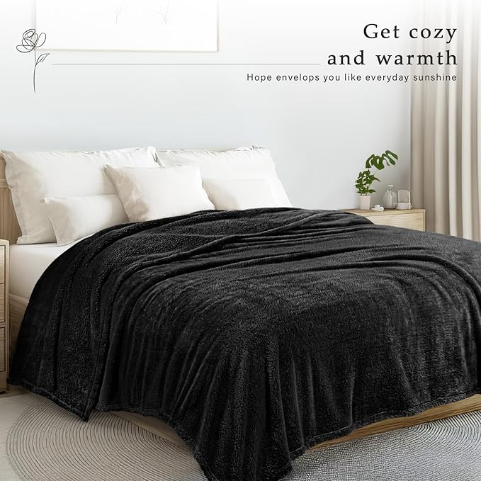 Exclusivo Mezcla Twin Size Blanket for Bed, Super Soft Velvet Plush Fleece Blankets, Fuzzy Cozy and Warm for Winter, 60x80 Inches, Black
