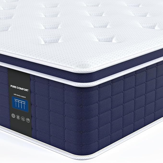 Coolvie Queen Mattress 14 Inch in a Box, Medium Firm Feel Hybrid Queen Size Mattress, CertiPUR-US® Certified Memory Foam&Pocket Spring, Extra Lumbar & Shoulder Support for Pain Relief, 80''L x 60''W