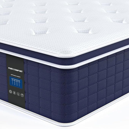 Coolvie King Size Mattress 14 Inch for Back Pain, Cooling Hybrid King Mattress in a Box, Certified Memory Foams & Fabric, Pressure Relief with Medium Firm Support, Pocket Spring for Motion Isolation