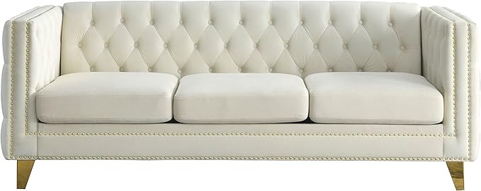 KEIKI Tufted Velvet 3+2 Seat Sofa Couch for Living Room, Buttons Tufted Square Arm Couch for Home Apartment, Beige