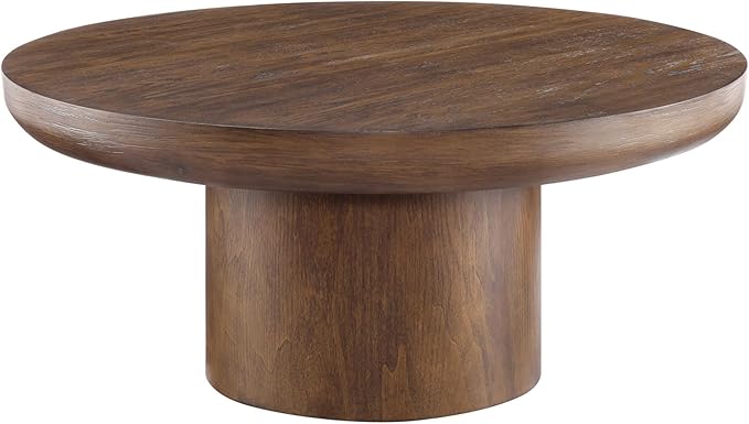 35.98'' Round Coffee Table Wood Pedestal Coffee Tables for Living Room, Modern Rustic Table Circle Easy Assembly, Dark Brown-ø35.98''
